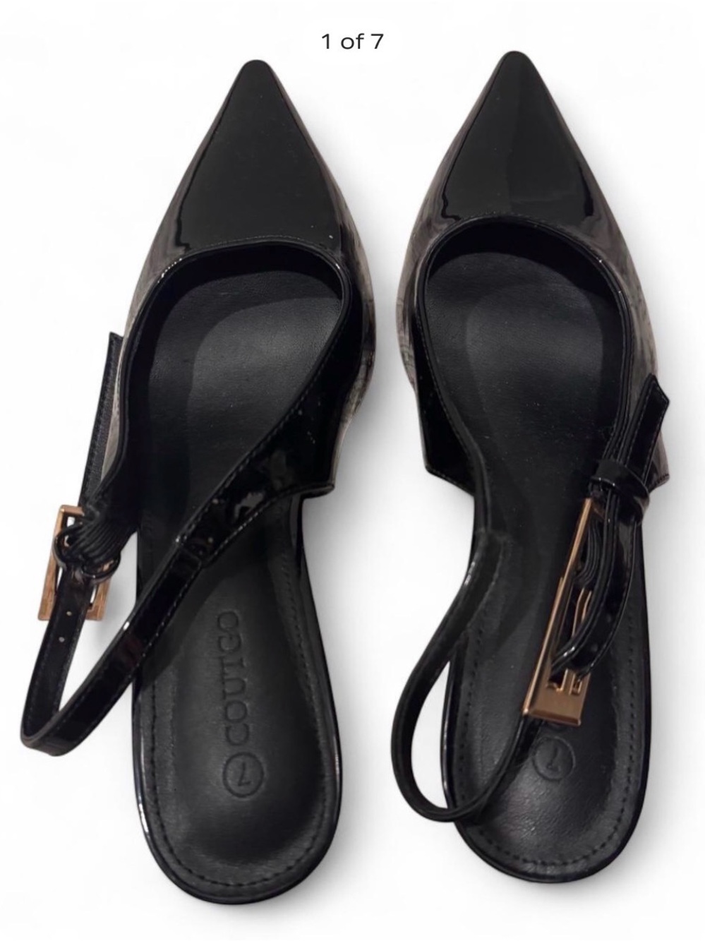 Coutgo Black Patent Pointed Toe Slingback Kitten Heels Size 7 | Quiet Luxury